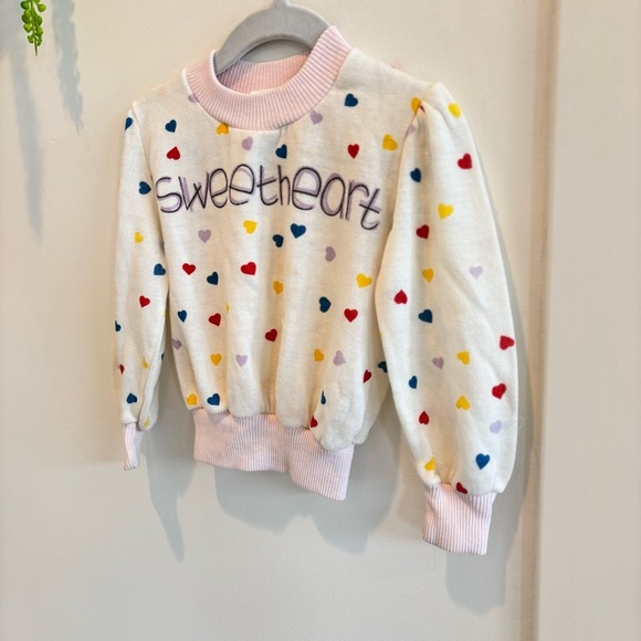 Vintage 80's 90's Childs Sweetheart Knit Long Sleeve Sweater Rainbow Hearts 12 m - Picture 2 of 8